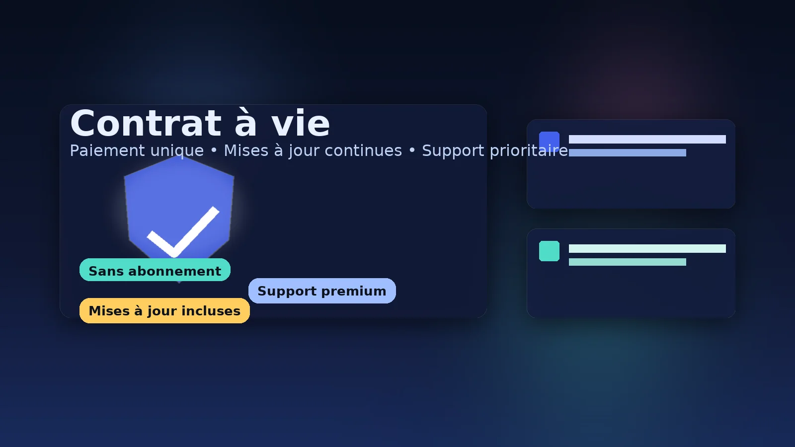 Licence à vie : paiement unique, support & mises à jour inclus 🚀